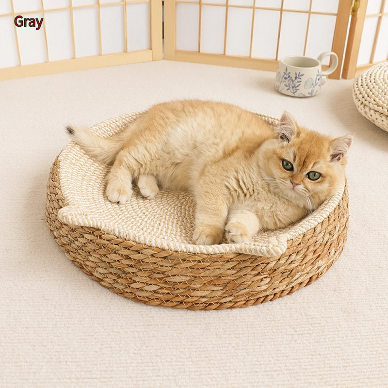 Rattan cat nest with soft cushion for all seasons