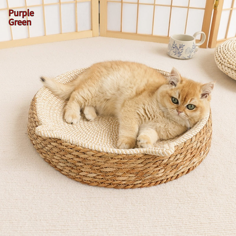 Rattan cat nest with soft cushion for all seasons