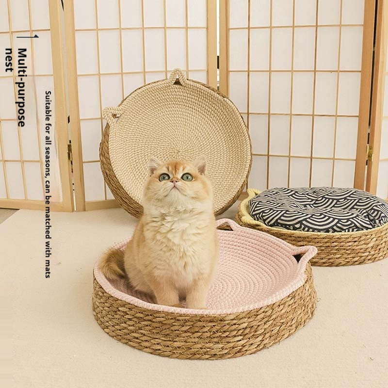 Rattan cat nest with soft cushion for all seasons