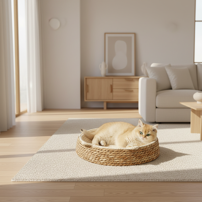 The Rattan Nest — Woven Boho Bed with Removable Cushion