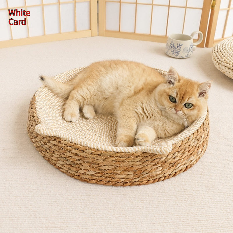 Rattan cat nest with soft cushion for all seasons