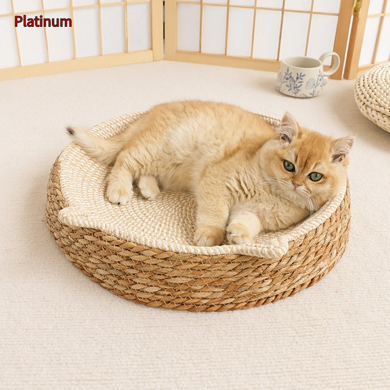 Rattan cat nest with soft cushion for all seasons